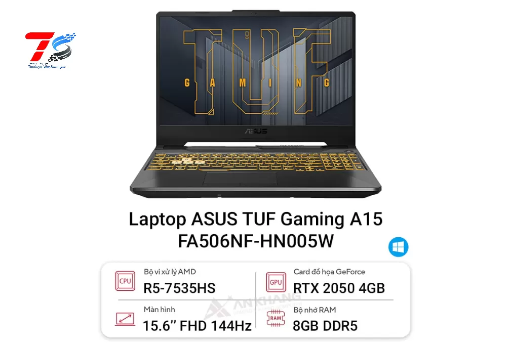 Laptop ASUS TUF Gaming A15 FA506NF HN005W (AMD Ryzen 5 7535HS | 8GB | 512GB | RTX 2050 4GB | 15.6 inch FHD 144Hz | W11H | Black)